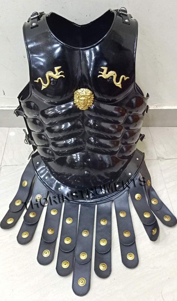 THOR INSTRUMENTS Medieval Roman Movie Breastplate Muscle Armor Black Jacket Halloween Costume Rustic Vintage Home Decor Gifts