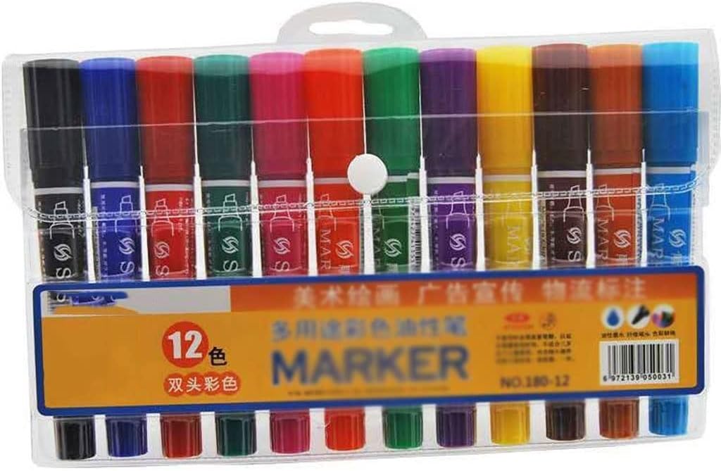 12/18 Colors Marker Pen Set Headed Student Animation Drawing Oily Kids Painting Pens School Art Supplies(12color)