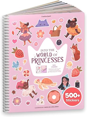 Libro de actividades con calcomanías del mundo de princesas de Cupkin calcomanía lado a lado + libros de princesa para colorear para niñas de 4 a 8