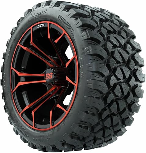 Miniatura 3 de GTW 14 Inch Golf Cart Wheels and Tires Combo  RedBlack Spyder Wheels on 23x10-R14 Nomad All Terrain Radial Tires  Set of 4 (RedBlack)
