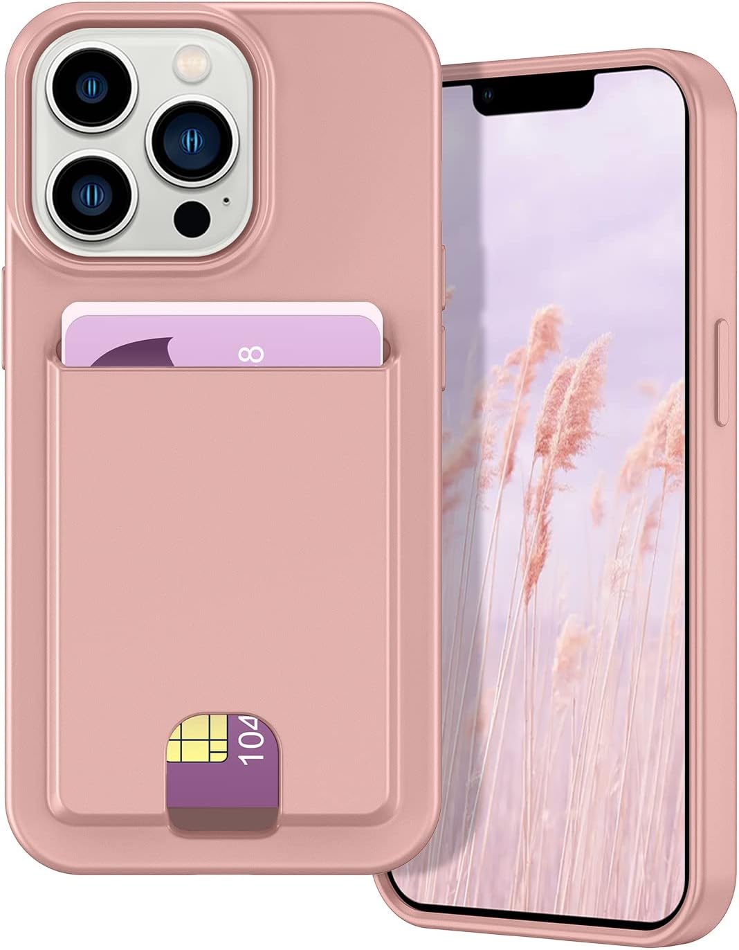 Petocase for iPhone 13 Pro Max Wallet Case,Card Holder Slot Ultra Bling Slim Thin Clear Flexible TPU Gel Rubber Soft Skin Silicone Protective Phone Case for Apple iPhone 13 Pro Max Rose Gold