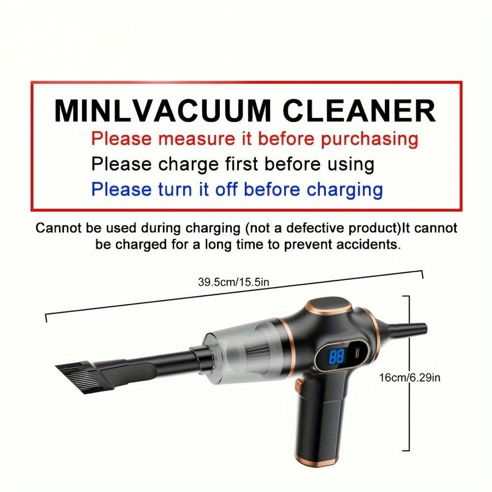 Aspiradora de Mano inalámbrica SYJYM, con aspas de Ventilador de Aluminio, versátil, para Uso doméstico o en Coche, con Carga USB, Mini aspiradora con Pantalla Digital
