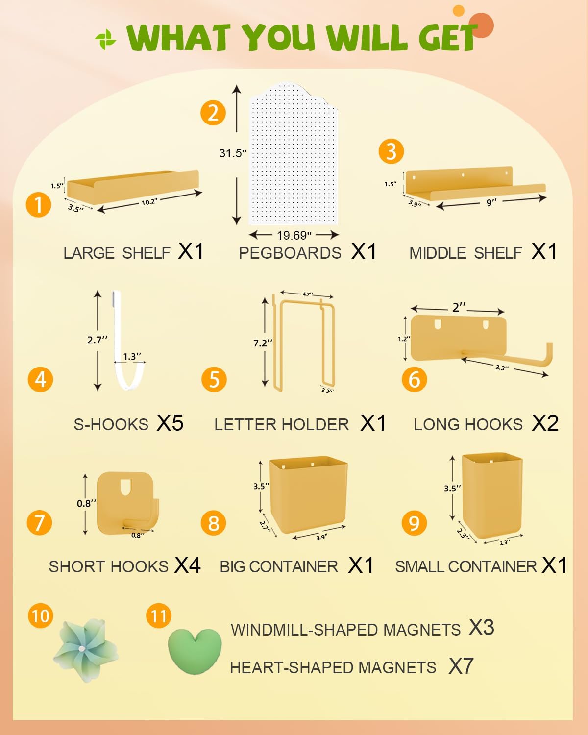 Metal Pegboard Kit — Pegboard Wall Organizer with 26 Accessories, Carbon Steel Pegboards for Home, Office, Study Room, Kids Room, Craft Room, Living Room — 32″ × 20″ Cloud White Peg Board