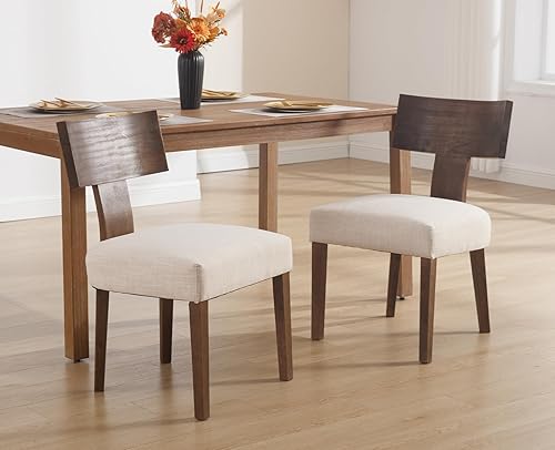 Miniatura 15 de chairus Juego de 6 sillas de comedor de granja, sillas decorativas tapizadas con respaldo de madera natural en forma de T, sillas de cocina sin Lino