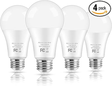 LED Light Bulbs, 100 Watt Equivalent A19, 13W 5000K Daylight White 1500 Lumens Non-Dimmable Bright E26 Edison Medium Screw Bulbs for Home Bedroom Kitchen Living Room Office Lamp, 4-Pack