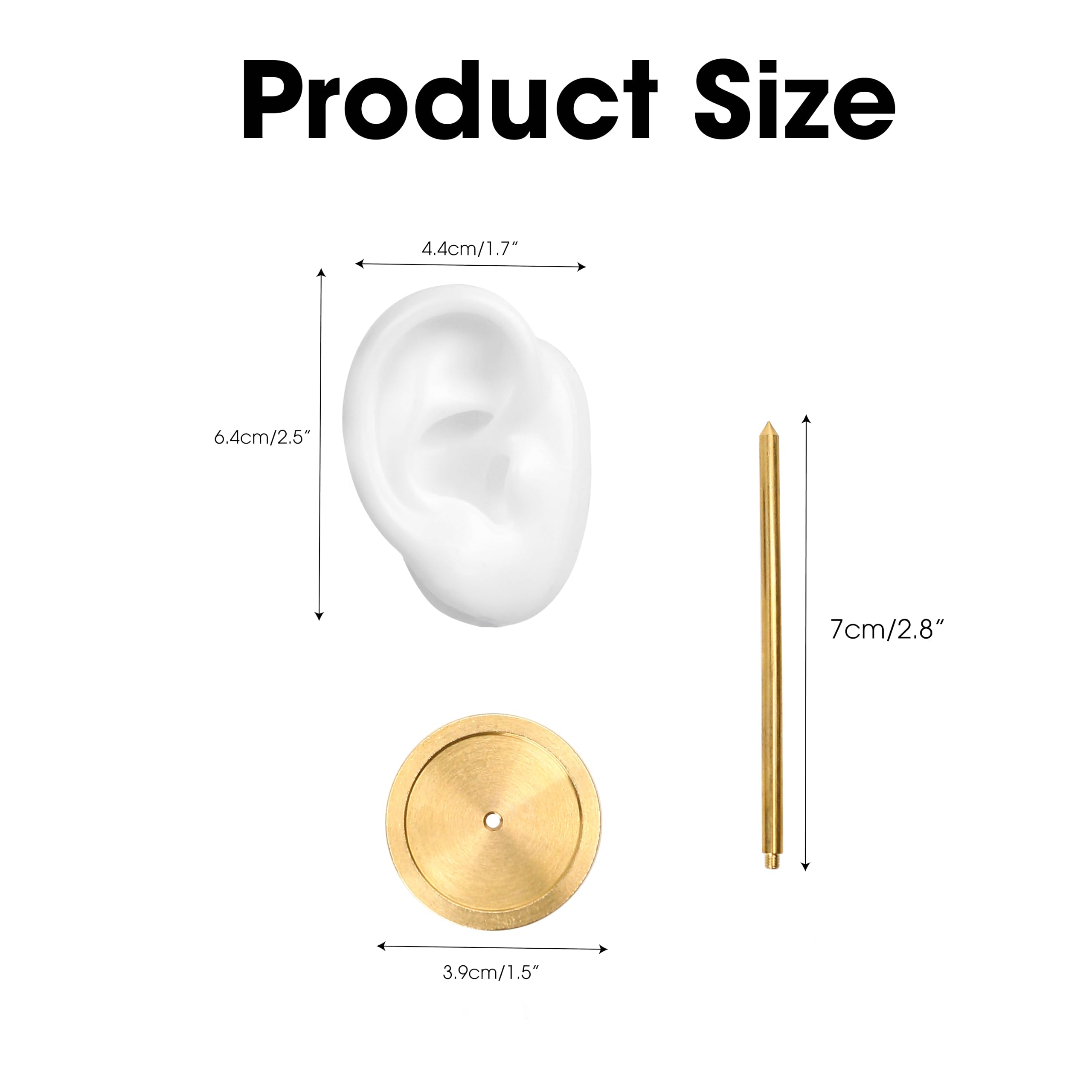 Ear Shaped Earring Display Stand, Piercing Stud Holder, Copper Round Base Silicone Body Mannequin Model Organizer, Navel Jewelry Rack for Girl Women Shows Birthday Wedding Decor (Left&Right, White)