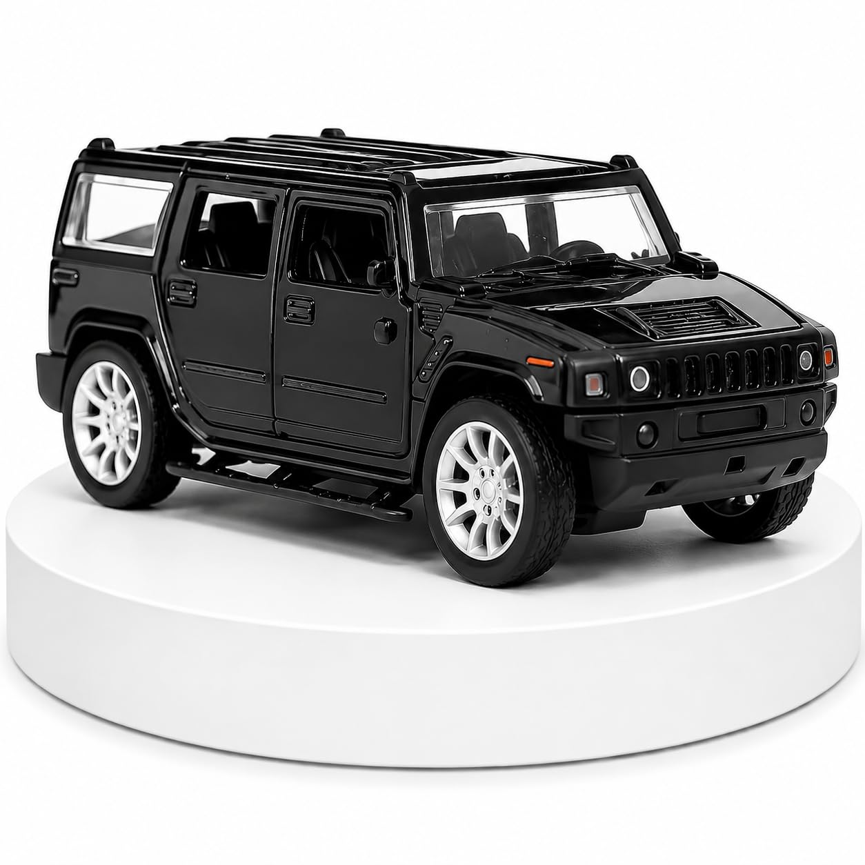 Hummer SUV Die Cast Metal Car Toy | Scale Racing Model with Pull Back Action and Opening Doors | Premium Diecast Toy Vehicle for Kids Boys and Girls for Play and Collection (Black)-image-44