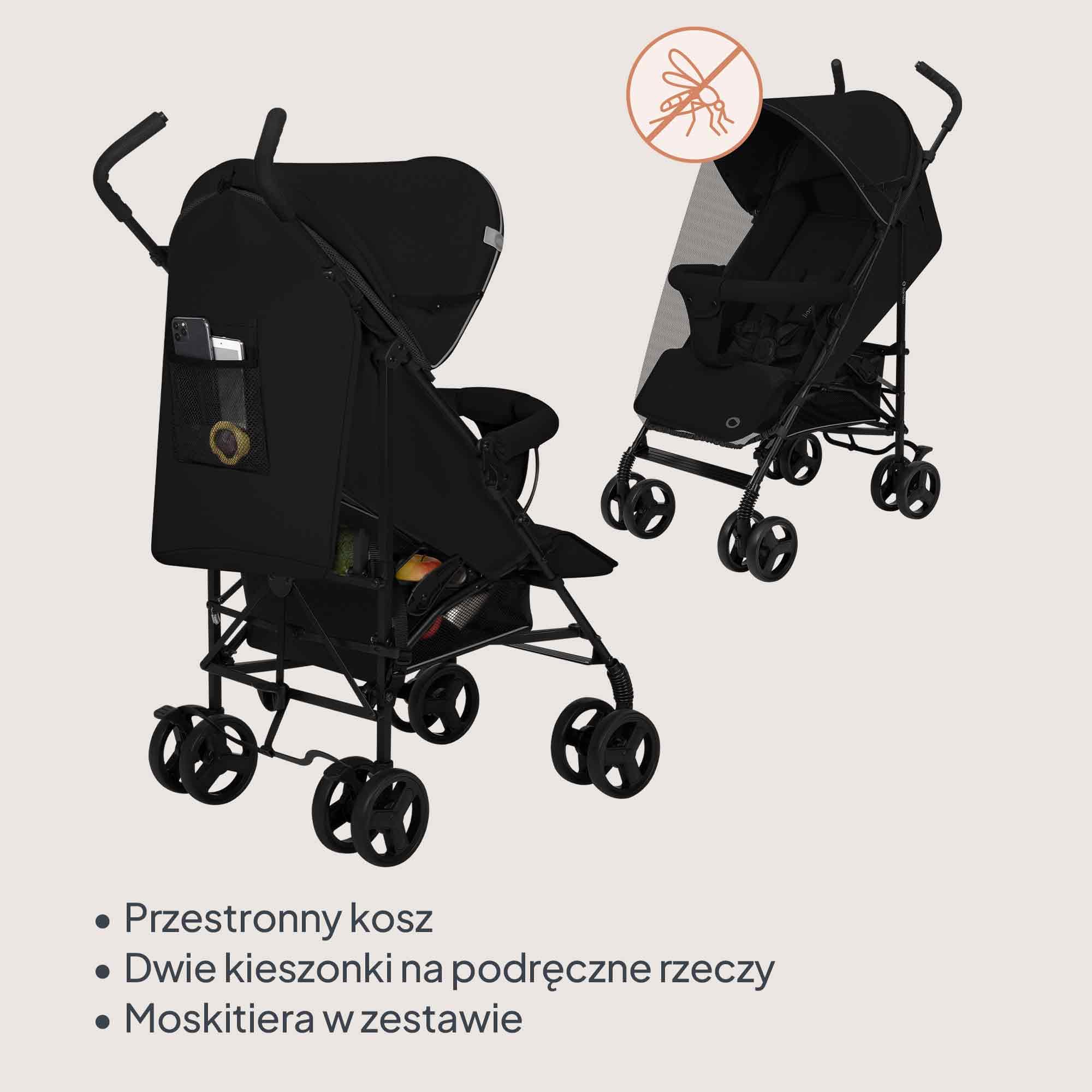 LIONELO Elia Buggy mały, składany wózek dziecięcy, do 15 kg, regulacja oparcia i podnóżka, hamulec tylnego koła, moskitiera, ogrzewacz nóg, kosz na zakupy | 6-36 miesięcy, lekkie i kompaktowe, odchylane oparcie w pozycji leżącej, 5-punktowe paski, płaszcz