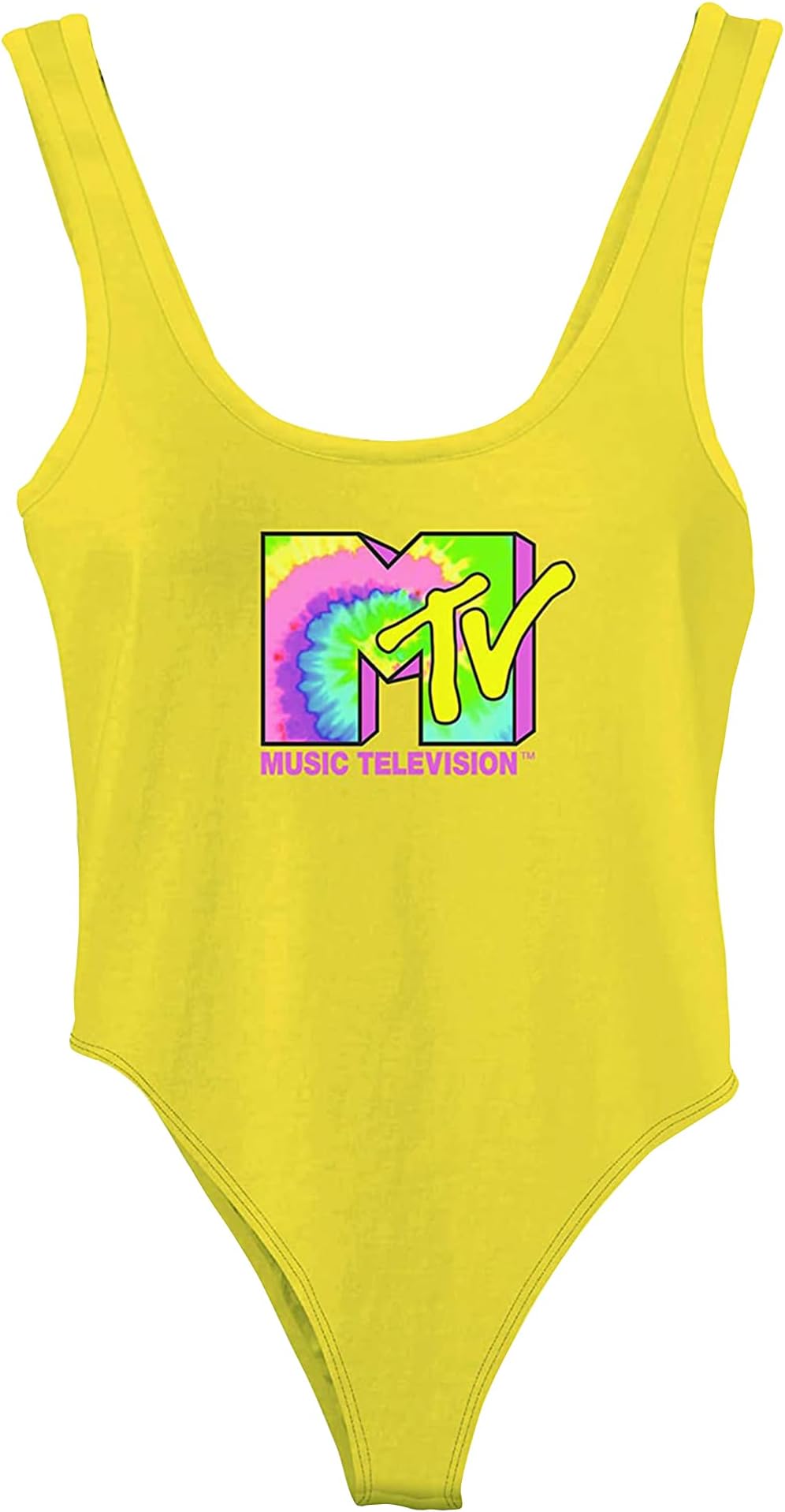 MTV Logo Tank Bodysuit for Women - Sleeveless Vintage-Inspired 80s 90s Festival Wear - Classic Music Television Bodysuit