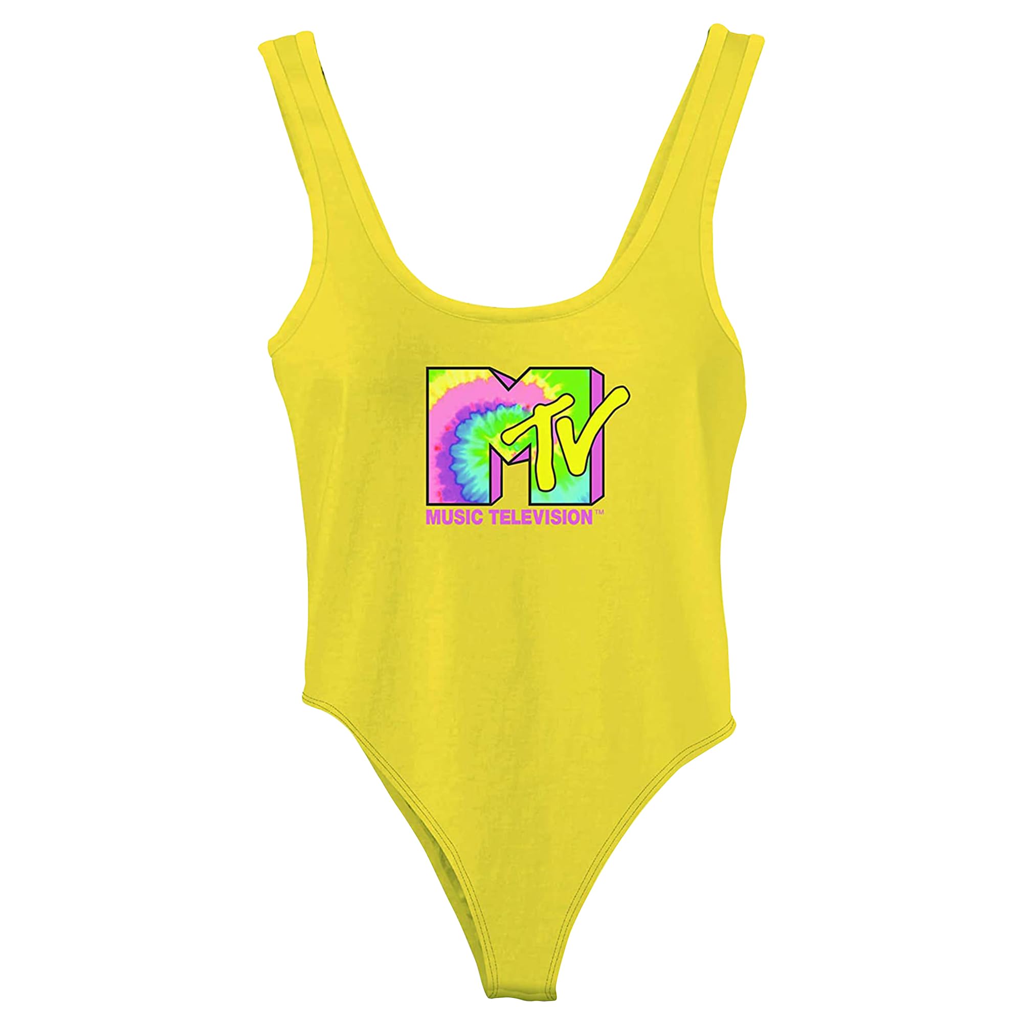 MTV Logo Tank Bodysuit for Women - Sleeveless Vintage-Inspired 80s 90s Festival Wear - Classic Music Television Bodysuit