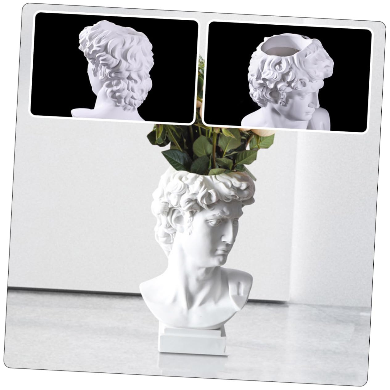 ULTECHNOVO Vase à Composition Artistique en Résine Blanc 25cm Sculpture Tête David Support Pinceaux de Maquillage Décoration de Bureau et Balcon