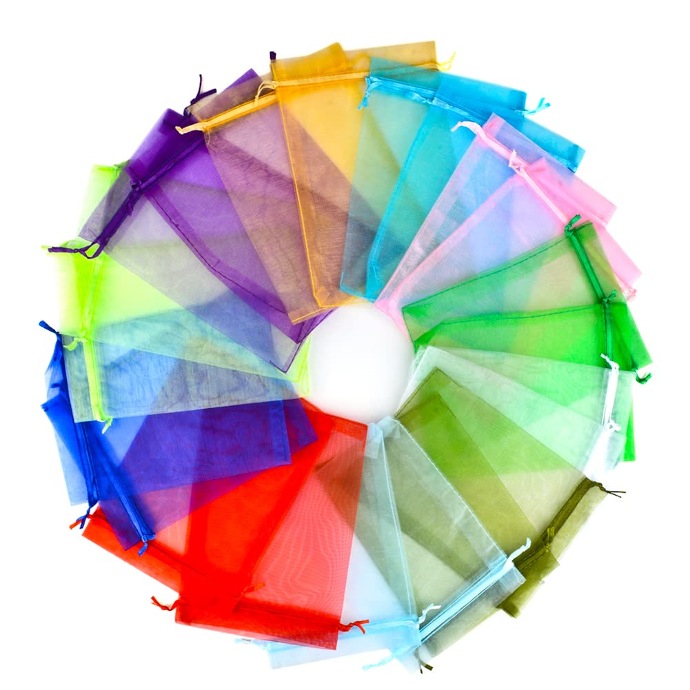 YFZYT 100 PCS Organza Gift Bags 20 x 30 cm Jewelry Pouches Sackli Drawstring large Bag Wedding Mesh Candy Favour Bags for Christmas Party Wedding Birthday Candy Chocolate (Mixed Colors)