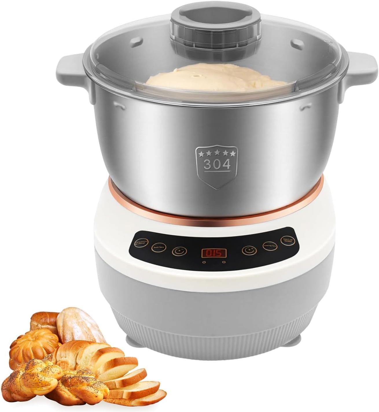 Household Dough Maker, Electric Dough Mixer Automatic Kneading Machine 5L/7L with Touch Panel, Constant Temperature Fermentation for Bread, Pizza, Dumplings(7L)