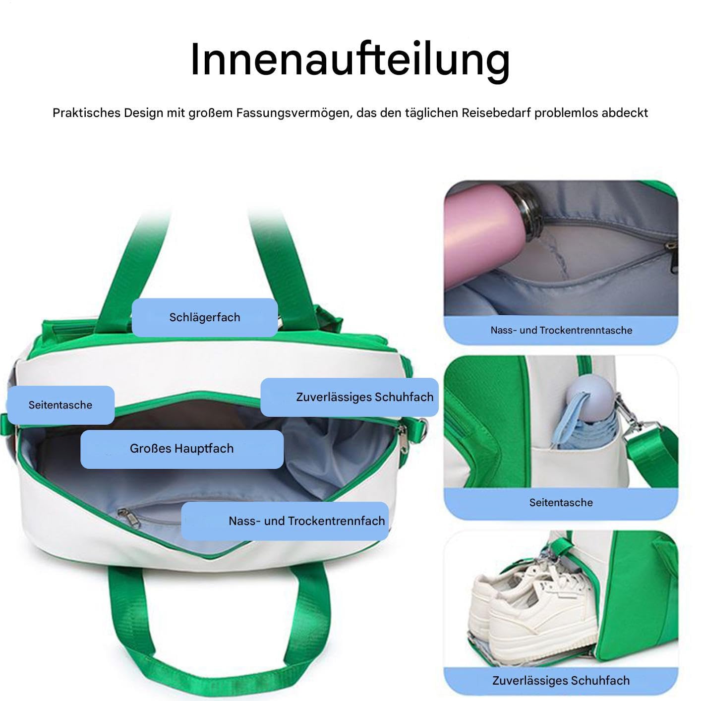 Borsa da pickleball, grande capacità, con scomparto per scarpe, modalità di trasporto flessibili, borsa a tracolla per palestra, viaggi, tempo libero e torneo, 46 x 33 x 20 cm