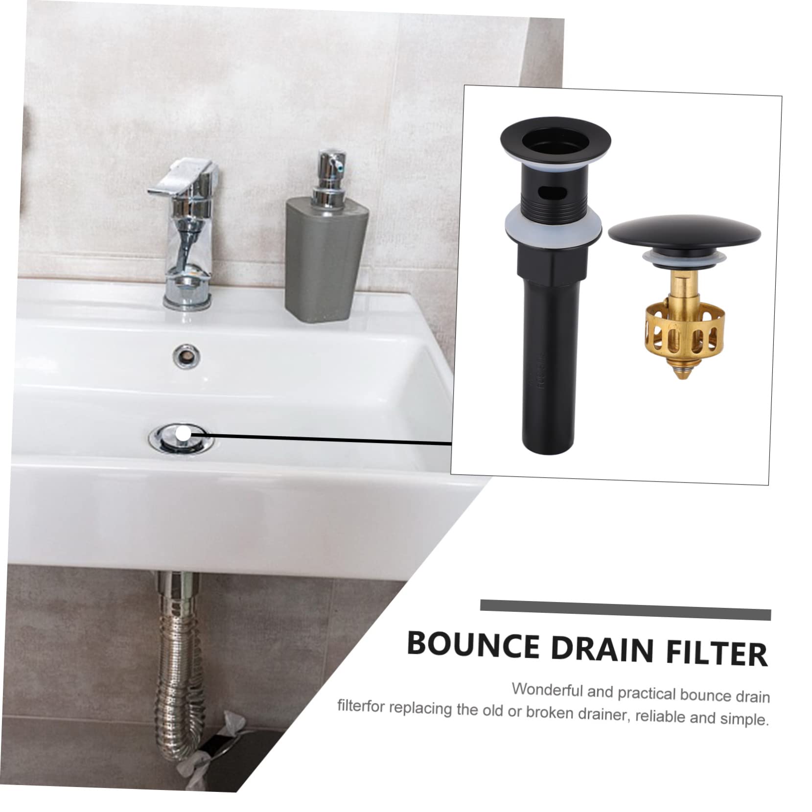 Bouchon de Vidage Rebondissant pour Lavabo Noir en Acier Inoxydable