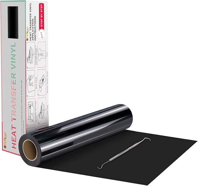 HTVRONT Heat Transfer Vinyl-12In x 20Ft Black Iron on Vinyl Roll,HTV Vinyl Roll for T-Shirt Clothing and Other Fabrics