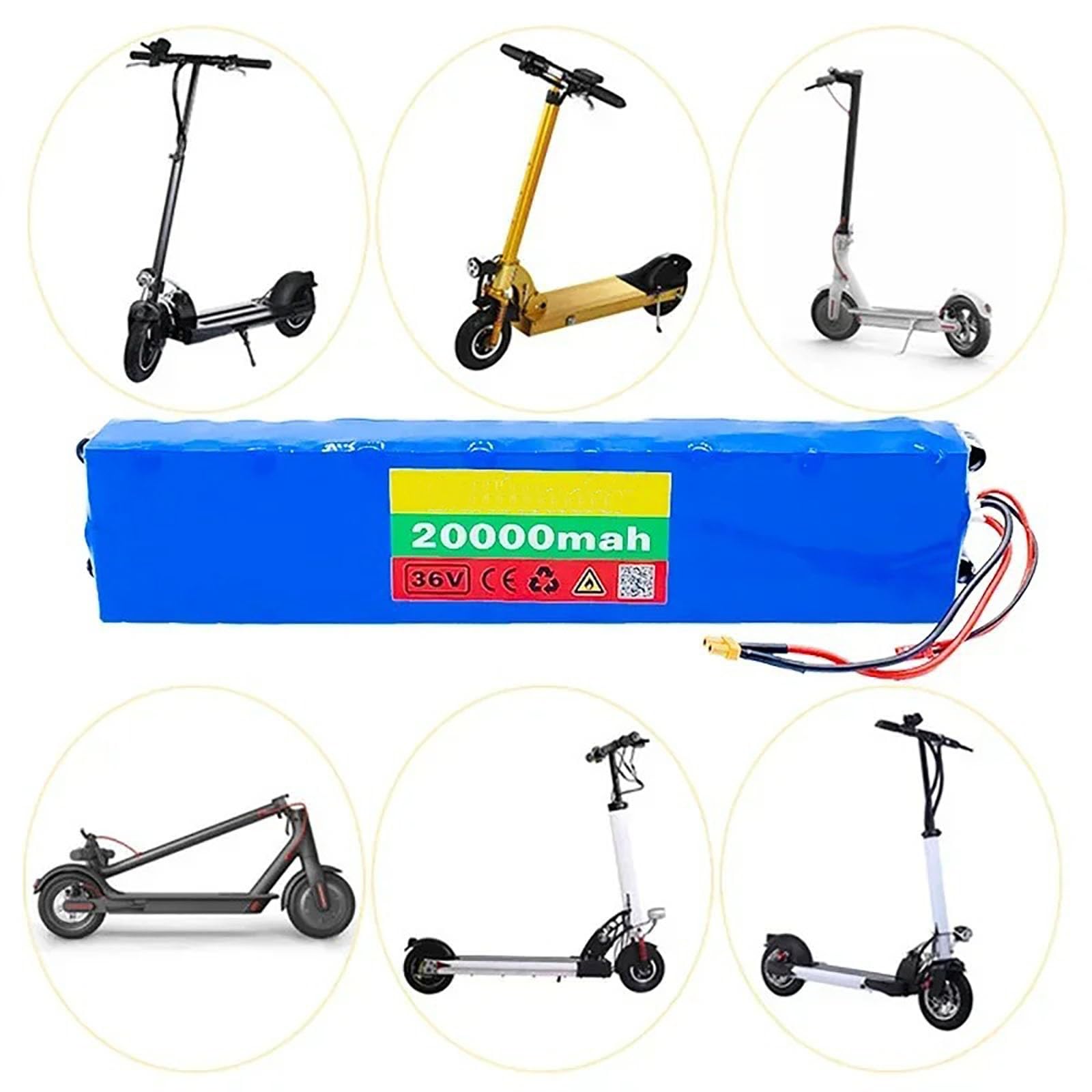 Batteria al Litio per Bici elettrica da 36 V e 20 Ah, Batteria agli ioni di Litio 10S3P per Bici elettrica con Caricabatterie, per Monopattino Elettrico motorizzato da 500 W T Plug