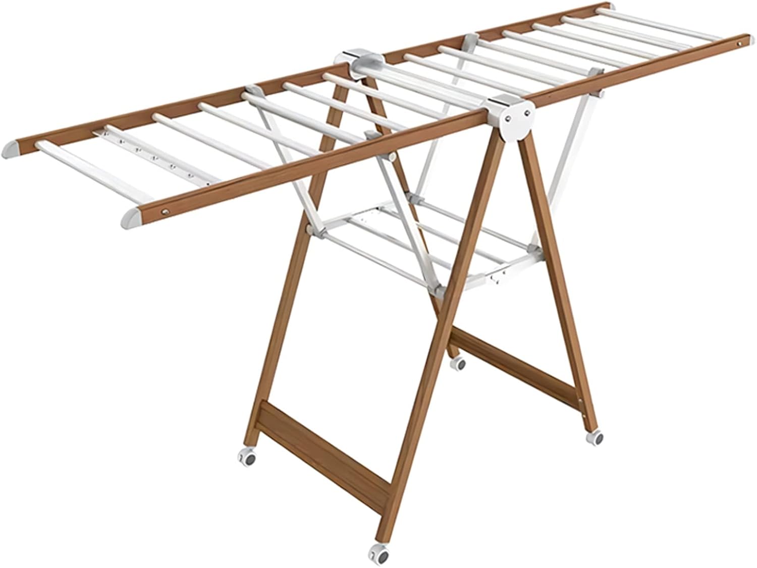 Foldable Aluminum Clothes Drying Rack, Indoor & Outdoor, Adjustable Height, Space-Saving Laundry Rack with Swivel Casters（180cm/71inch）