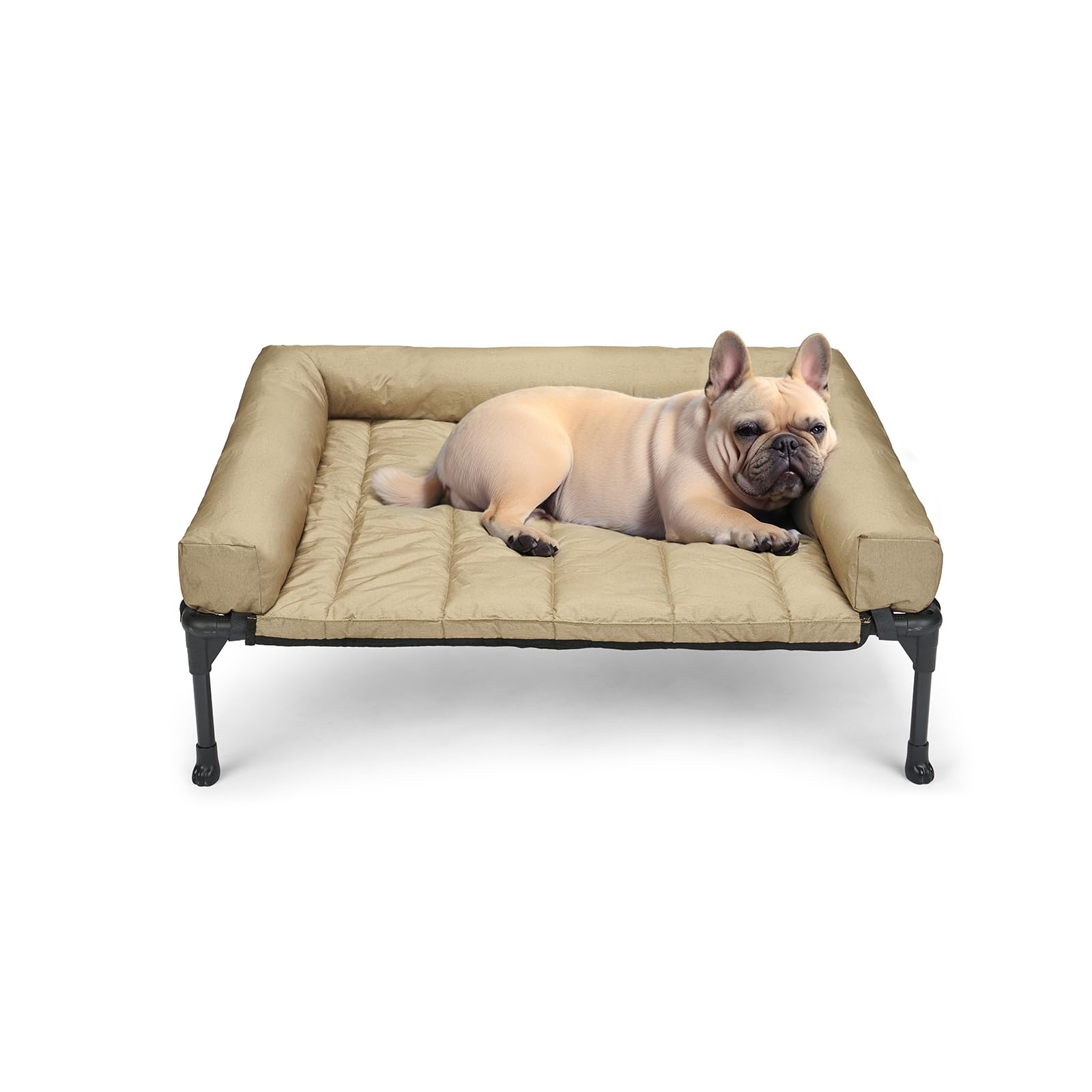 Veehoo Cooling Elevated Dog Bed Add Removable Waterproof Bolster Cushion Mat, Raised Pet Cot with Breathable Teslin Mesh, No-Slip Feet, Dog Couch Bed for Indoor Outdoor, 32x25inches, Beige, CWC2331B