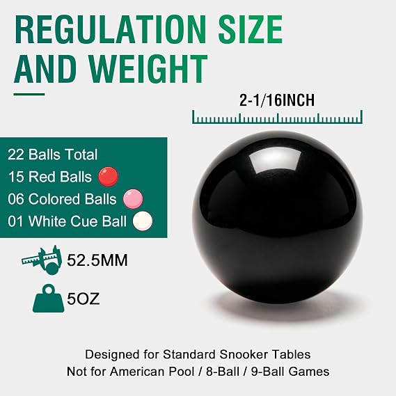 Snooker Balls Set 22 Pcs, 52.5mm Resin Balls with Storage Box