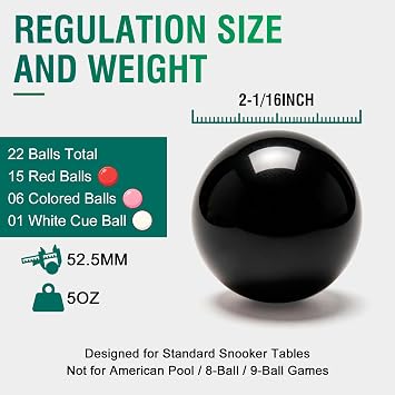Snooker Balls Set 22 Pcs, 52.5mm Resin Balls with Storage Box