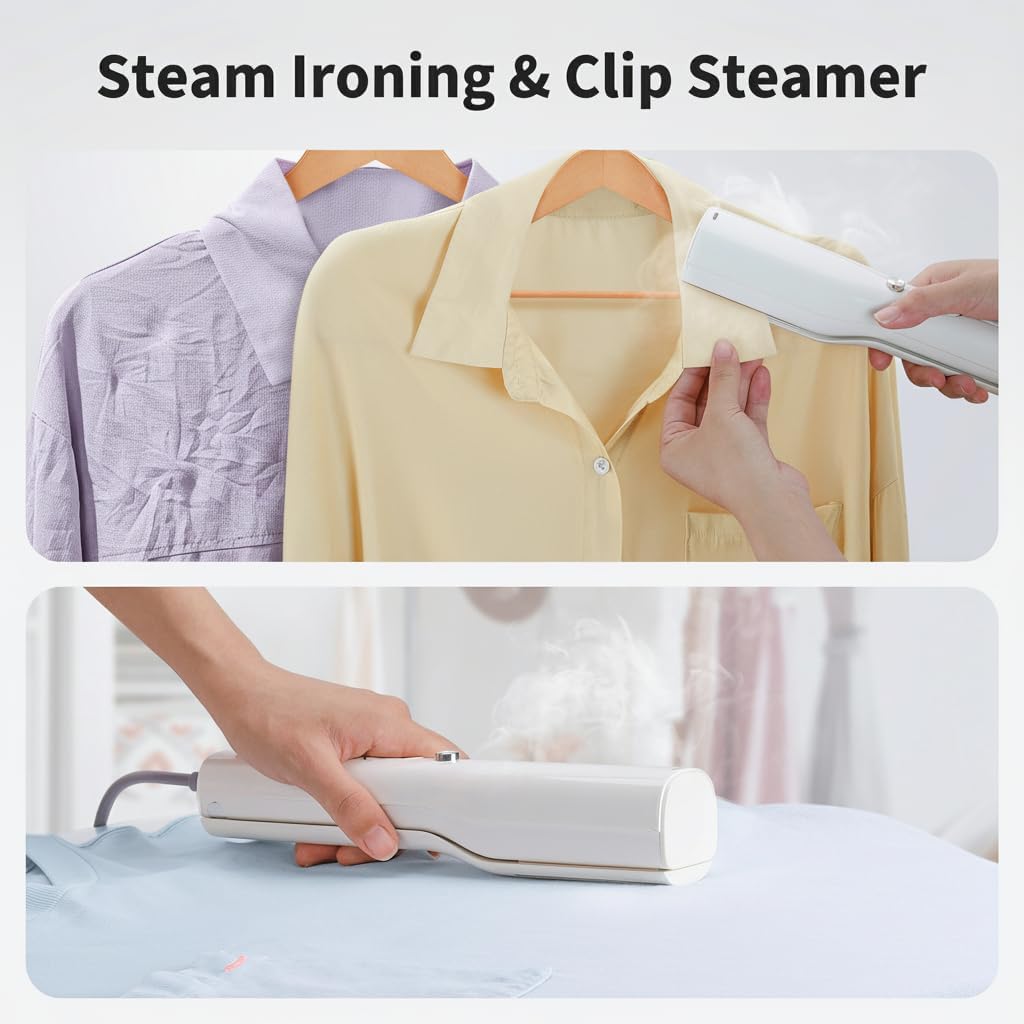 Handheld Garment Steamer & Iron - 3-in-1 Mini Clothes Steamer & Clip Iron, Wet & Dry Ironing, 15s Fast Heat, 900W Powerful Steam, Compact Steamer for Home, Office & Travel, with Travel Bag (120V)