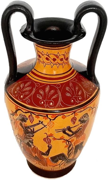 Greek Amphora Ceramic Vase 25cm, God Dionysus with Maenads, Handmade Hand-Painted, Ancient Greek Art