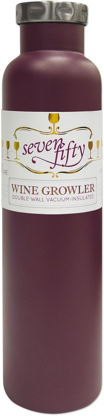 Lifeline 7512BU Bordeaux Stainless Steel Vacuum Insulated Double Wall Wine Growler - 750ml. Capacity