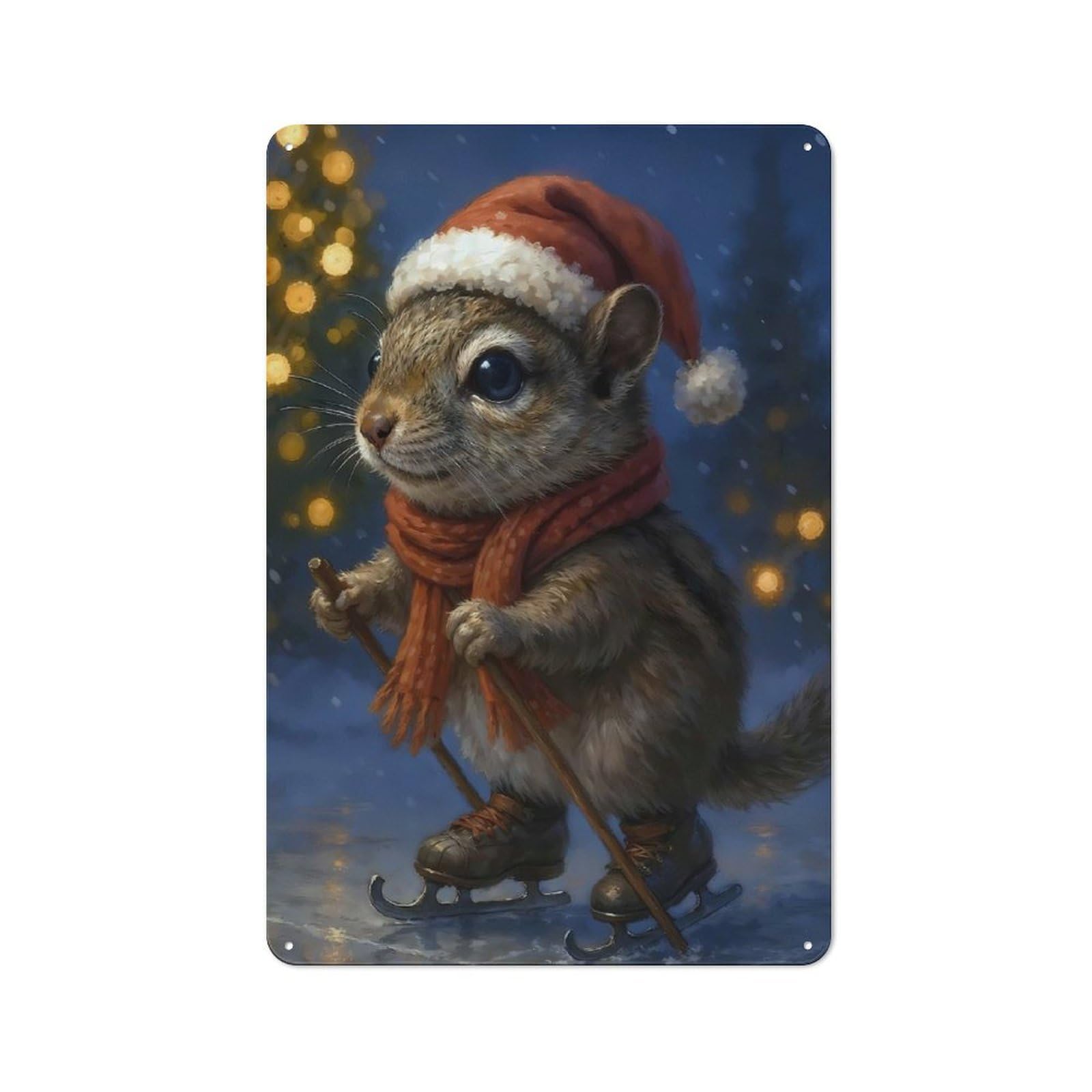 Junmoney Style-23 Rustic Metal Sign With Christmas Squirrel On Ice Skates Design 30X20cm, Farmhouse Farmhouse Wall Decor For Dining Room, Cafe, Entryway Or Family Room