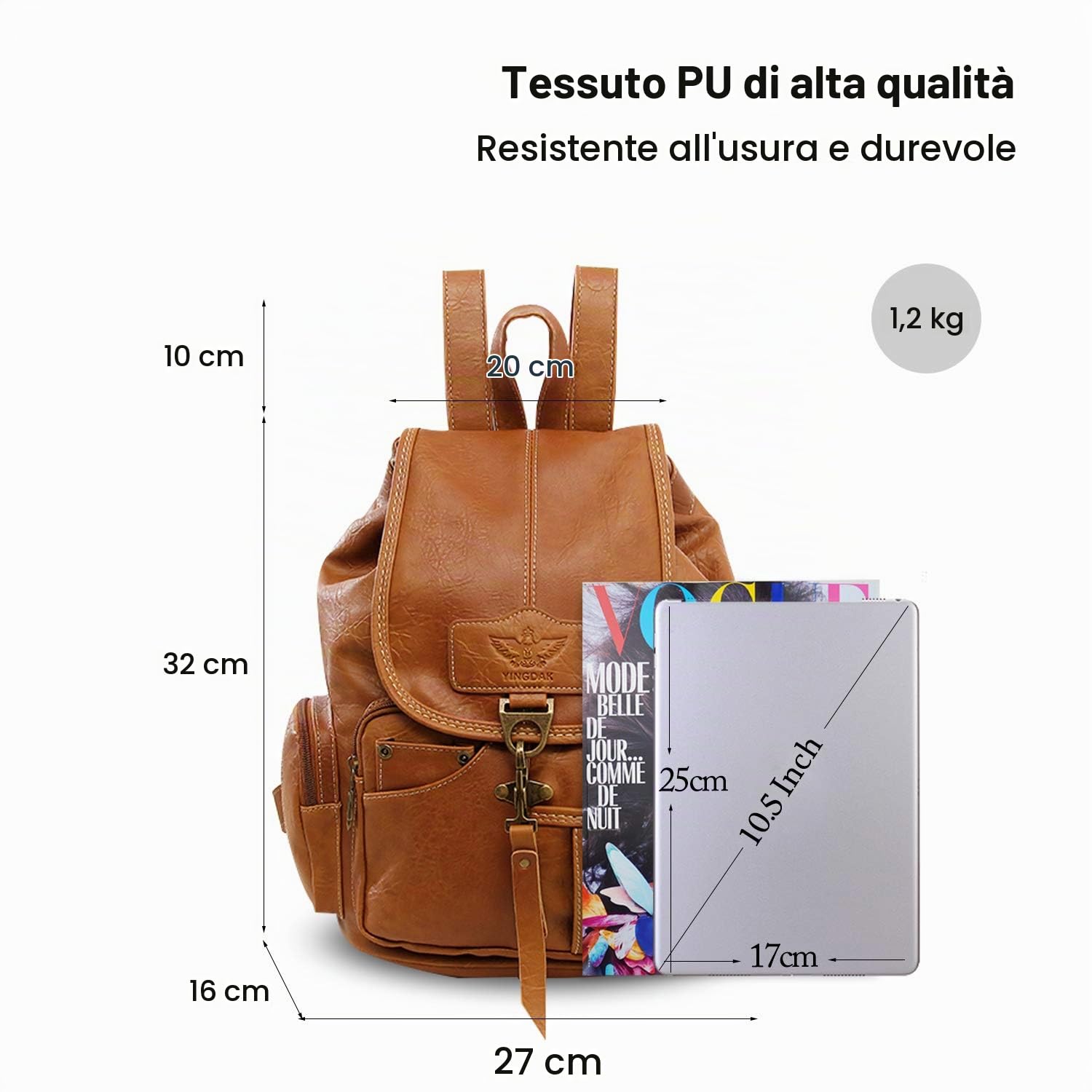 FANDARE Retro Zaini Casual Cartelle Uomo Donna Scuola Adolescente da viaggio Borse a Zaino Ragazzi Zainetti Daypacks per All'aperto Shopping Impermeabile PU Marrone chiaro