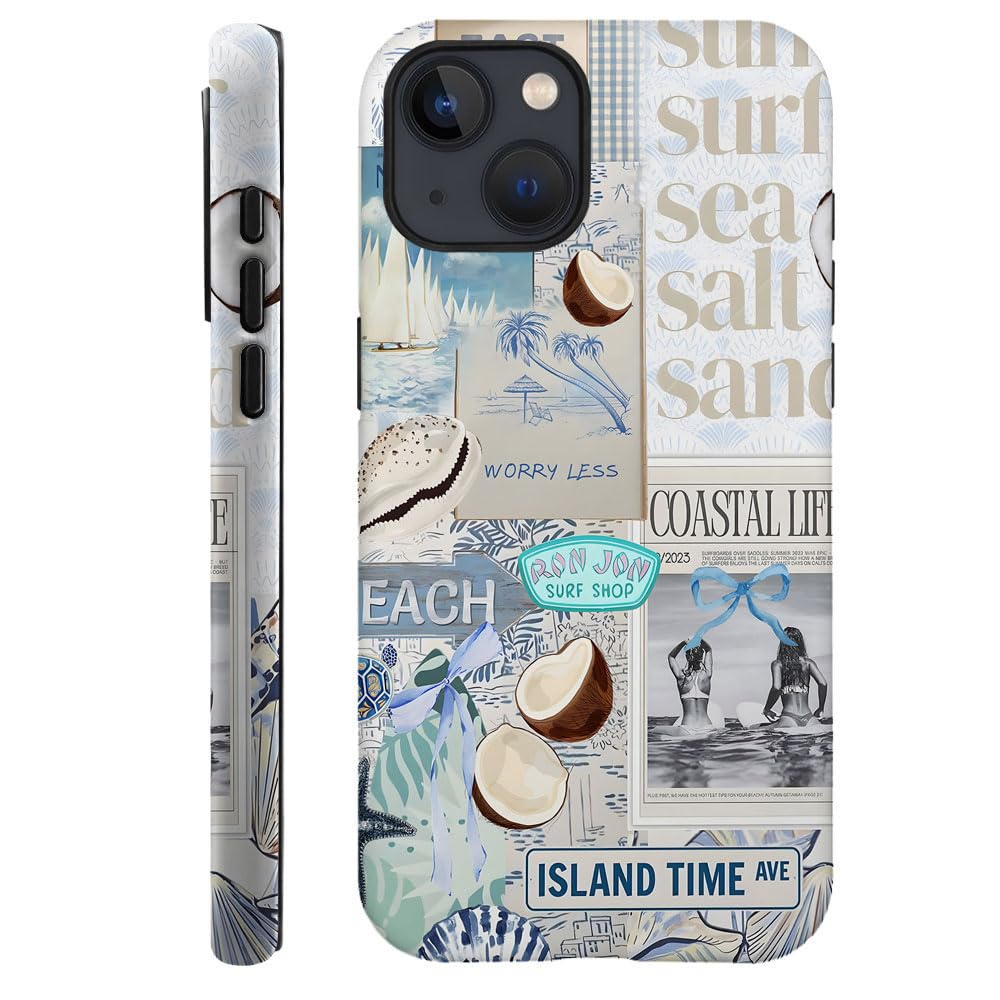 TnXee Case Compatible with iPhone 15,Fall Prevention Hybrid 2-Layer Hard Shell Cases for Girls Boys,Beach Coast Collage