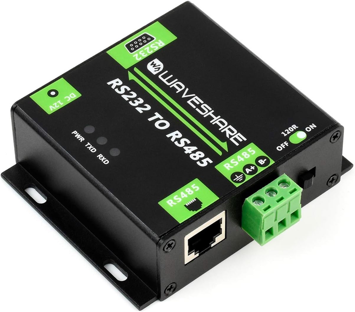 waveshare Industrial RS232 to RS485 Converter Asynchronous Bi-Directional Adapter ADI Magnetical Isolation 600W Anti-Surge, 1.2 KM Transmission