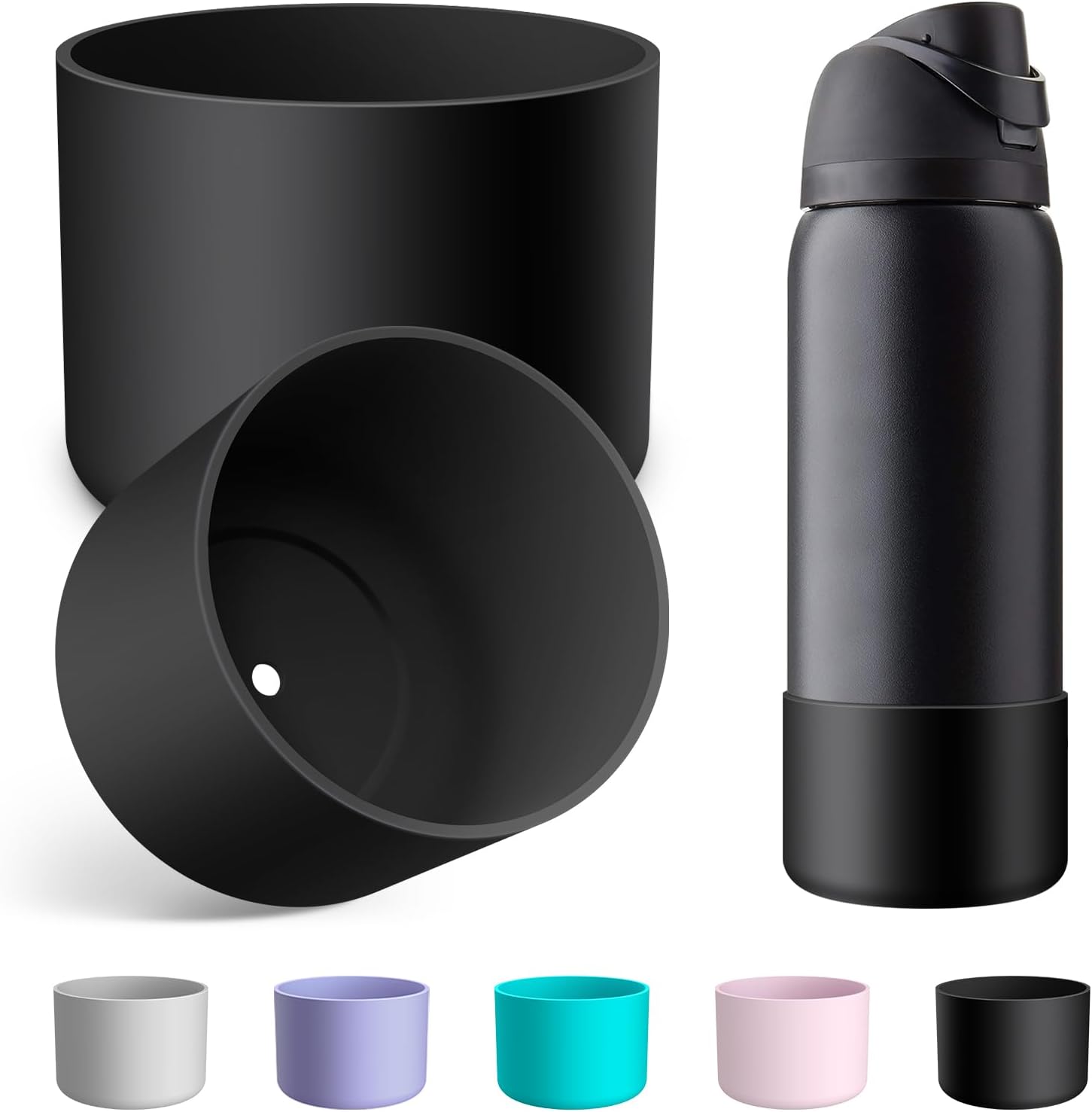 2PCS Silicone Water Bottle Boot for Owala 24oz 32oz 40oz, Anti-Slip Protective Sleeve Bottom Bumper Protector for FreeSip, Twist, and Flip Stainless Steel Water Bottles