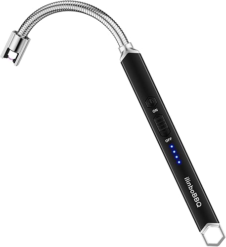 iinboBBQ - Encendedor eléctrico recargable USB con pantalla LED de batería, encendedor de arco con cuello flexible, encendedores largos sin llama