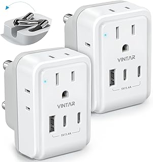2 Pack South Africa Plug Adapter, VINTAR Foldable Type M Power Adaptor with 4 AC Outlets 3 USB Ports(2 USB C), Travel Essentials for US to Bhutan Namibia Nepal Malaysi