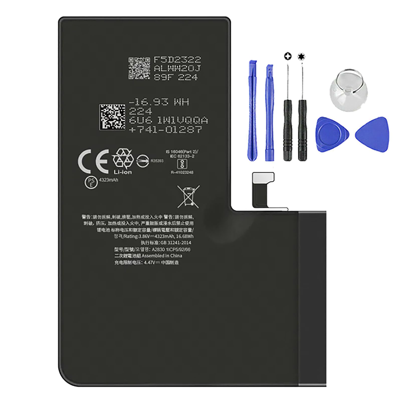 Batería compatible para iPhone 14 Pro Max 4323 mAh nueva sustitución con kit destornillador | Batería para iPhone 14 Pro Max 4323 mAh con kit de herramientas de desmontaje