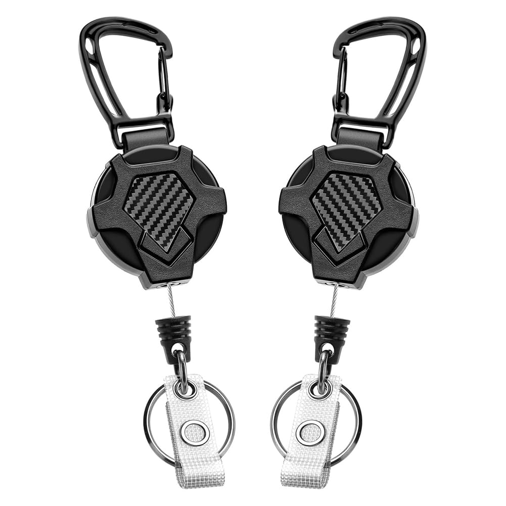 CTRLZS Pull Retractable Keychain Lanyard,Duty ID Badge Holder with Carabiner,Badge Reels Retractable 2pack