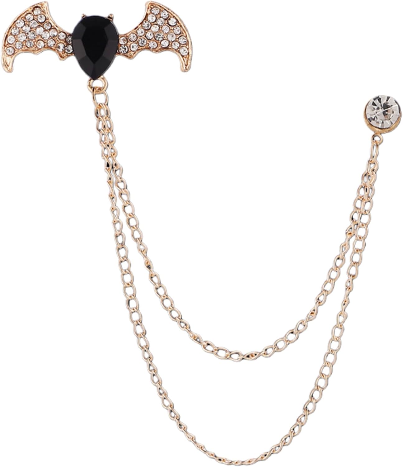 Men's Batwing Brooch Set with Teardrop Gems & Fringe Chains for Wedding, Gala, and Formal Suits