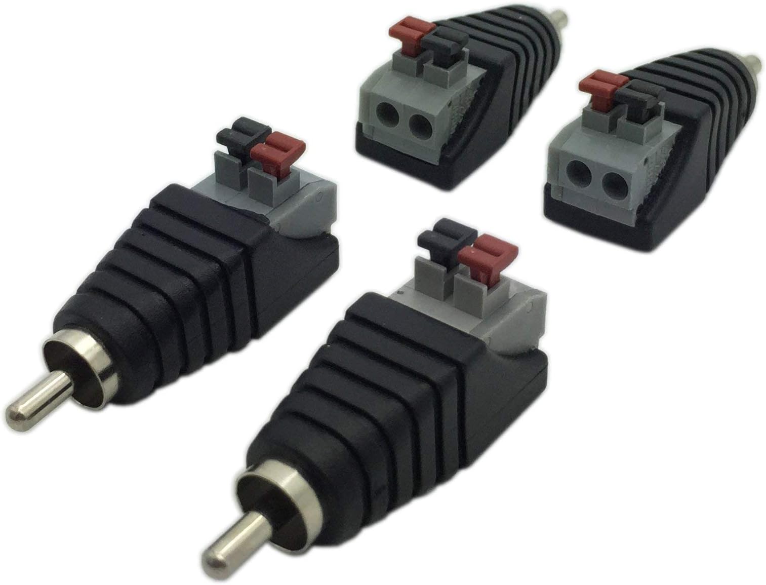 Billmill RCA Male to AV 2 Screw Terminal Female Video Audio Block Balun Solderless Press Type Connector Adapter for CCTV (4-Pack)