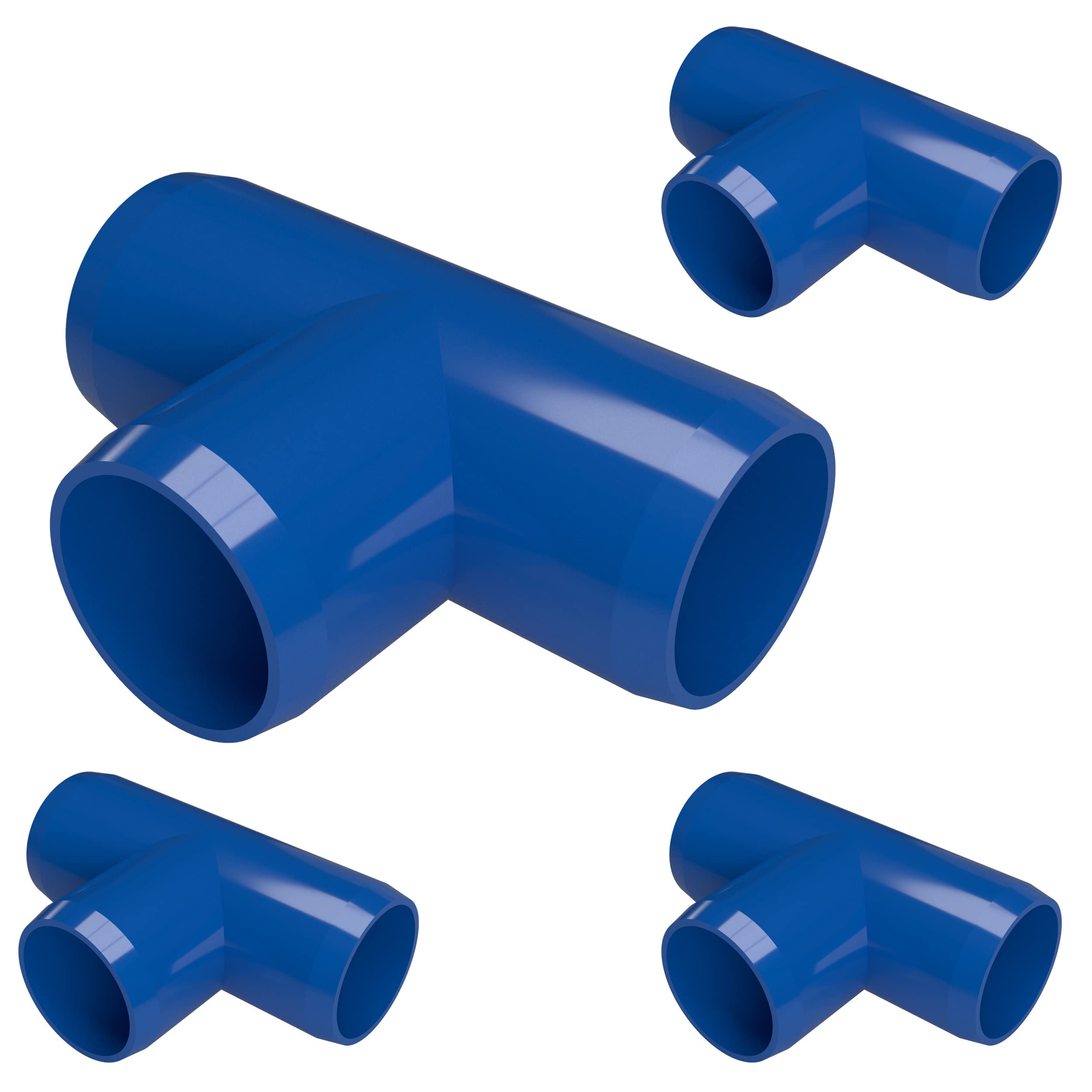 FORMUFIT 1" Tee Furniture Grade PVC Fitting in Blue, Made in USA, UV-Resistant, Impact-Proof, 1.315” Actual Socket Diameter (Pack of 4) - F001TEE-BL-4