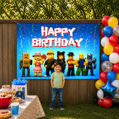 Image of Video Game Birthday Decorations Happy Birthday Banner for Boys 6x4ft Gaming Backdrop Gaming Birthday Party Decorations Video Game Backdrop for Kids Game Boys Birthday Party Decorations