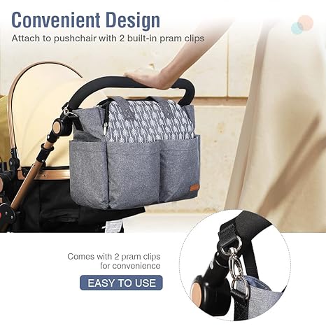 Designed for on-the-go baby care, our versatile diaper bag offers seamless mobility. Its intelligently segmented interior accommodates an array of baby essentials, keeping you prepared during your journeys. The bag also comes with enhanced features such as a changing pad and stroller clips, providing unrivaled convenience and hands-free efficiency.