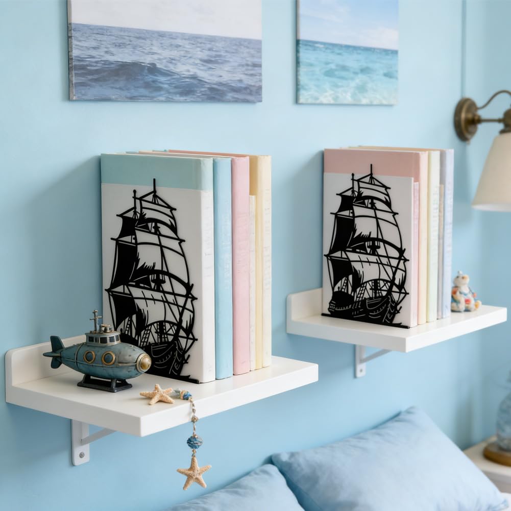 Peacoblue Lot de 2 Serre-Livres Métal Bateau Pirate et Voilier Décoratif