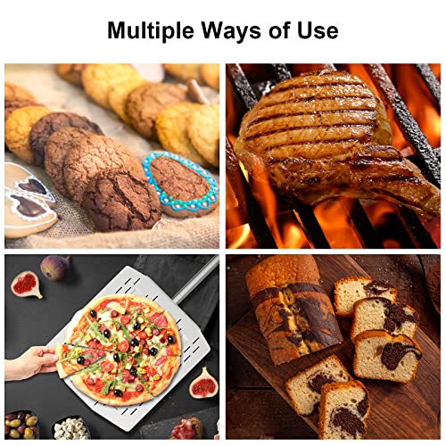 14 Inch Perforated Pizza Paddle, Food Grade 304 Stainless Steel Pizza Peel Metal For Pizza Oven And Grills- Commercial Grade Pizza Spatula - Compatible With Ooni Pizza Ovens #TOP4