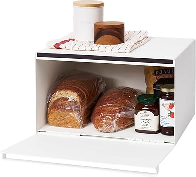 Yamazaki Home Tower Bread Box Keeper Holder Container, Metal Bread Holder Saver, Slim Space Saving Counter Storage - Horizontal - Steel