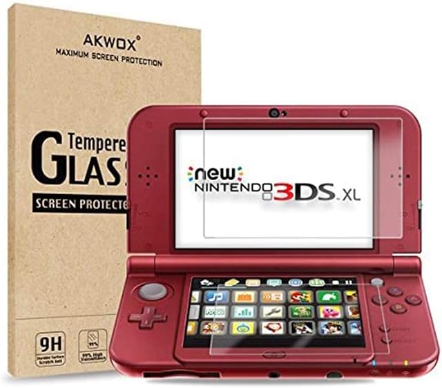 AKWOX Screen Protector for New 3DS XL and Nintendo 3DS XL, Anti-scratch Glass Protector for Top Screen (2 Pieces) + Protective Film for Bottom Screen (2 Pieces)