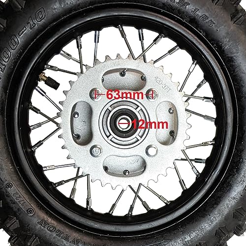 10" Rear Wheel Rim Tire Assembly 12mm Bearing for 50cc 70cc 90cc 110cc Dirt Pit Pro Trail Bike CRF50 DRZ70 PW50 BBR50 TTR50 DRZ50 SSR 3.00-10 80/100-10 1.4x10 (Tire 3.00-10 No Drum Brake) - Thumbnail 2