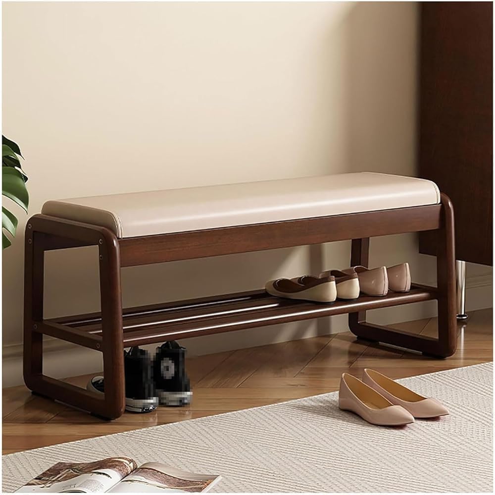 Banc à chaussures milieu du siècle haut de gamme avec assise pouf et armoire