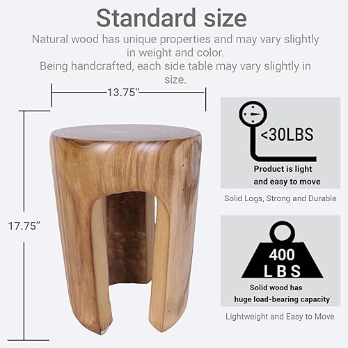Miniatura 3 de Athaliah Mesa auxiliar de madera rústica, mesa auxiliar de tocón de árbol de 17.75 pulgadas de alto, taburete redondo de madera para sala de estar,