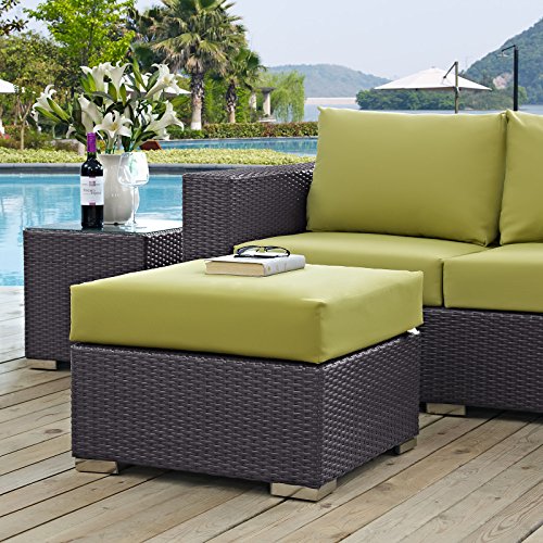Modway Convene Wicker Rattan Outdoor Patio Square Ottoman in Espresso Peridot - Image 4